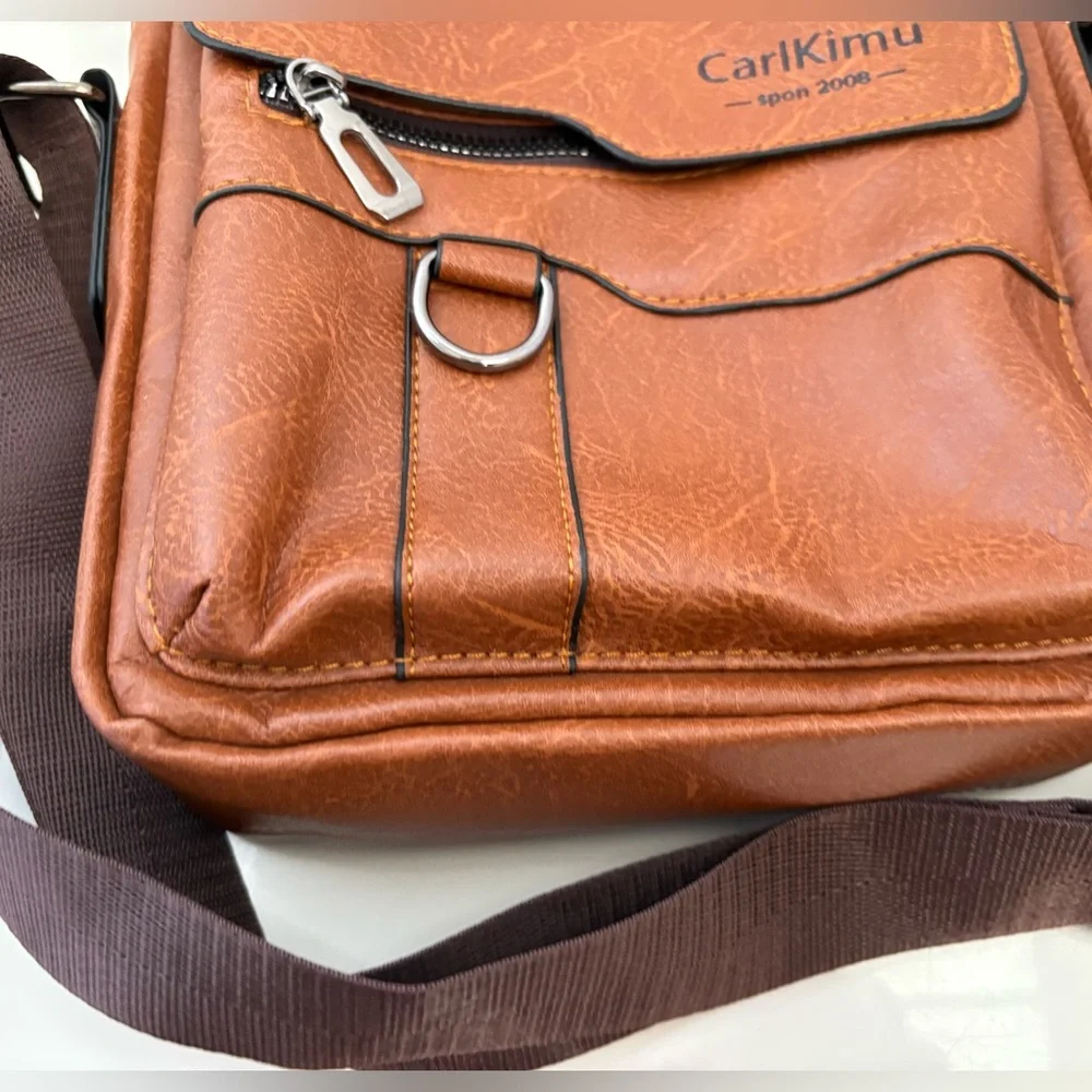 NWOT CarlKimu Brown Mens Crossbody Shoulder Bag Faux Leather Business Casual.